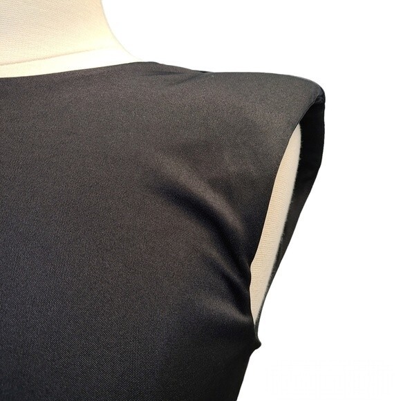 NWT EXPRESS Black Satin Cap Padded Shoulder Sleeve Ruched Dress XS - Picture 3 of 16